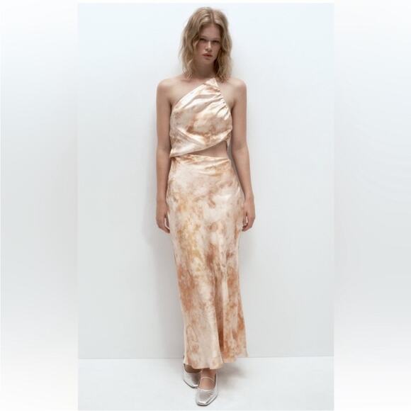 Zara Cut Out Satin Effect Printed Dress - Picture 8 of 16